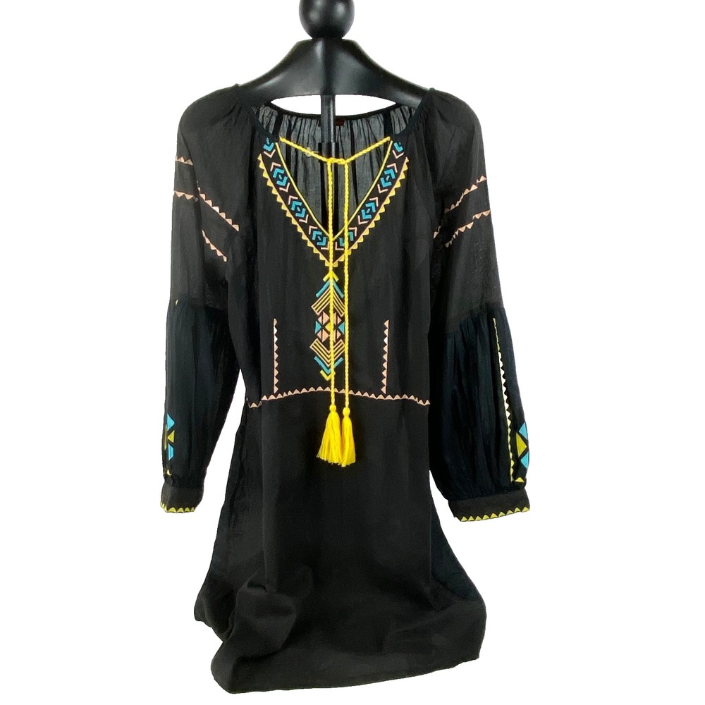 Saona Collections Beach Cover-up Women's L Hand Embroidered Cotton Dress Casual